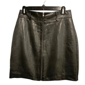 212 Collection Black Faux Leather Front Zip Mini Skirt